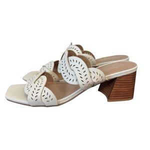 Joie Slip On Strap Comfort Sandal Ivory Cutout Faux Leather Womens 8.5M Mid Heel